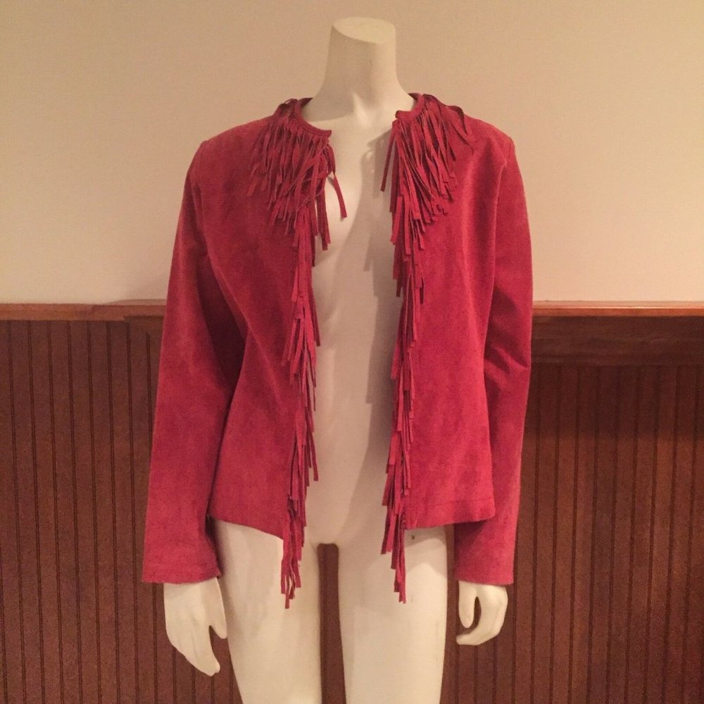 A. M. I. Vintage Red Leather Fringe Jacket - Size: Small
